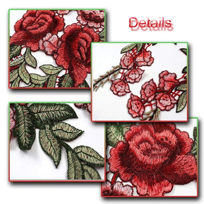 Banfeng 12 Pieces Red Rose Embroidered Flower Applique Patches Sew On Arts Crafts DIY Decor, Jeans, Jackets, Clothing, Bags - Image 3